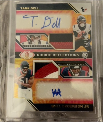2023 Panini Illusions #RRA-HT Tank Dell/Will Anderson Jr Rookie Reflections Dual Patch Auto — front