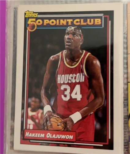 1992-93 Topps #214 Hakeem Olajuwon 50 Point Club — front