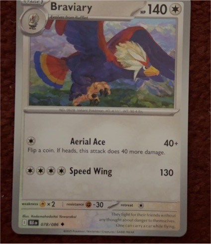 2025 Pokémon TCG Scarlet & Violet Black Bolt #078 Braviary — front