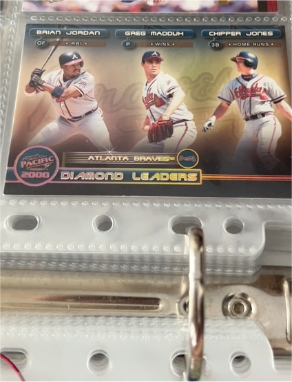 2000 Pacific Diamond Leaders #16 Brian Jordan Greg Maddux Chipper Jones — front