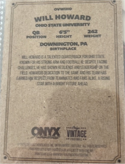 2024 Onyx Vintage Will Howard — front