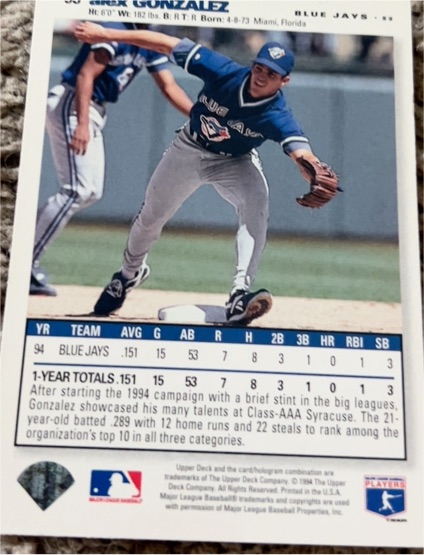 1994 Upper Deck #353 Edgar Gonzalez — front