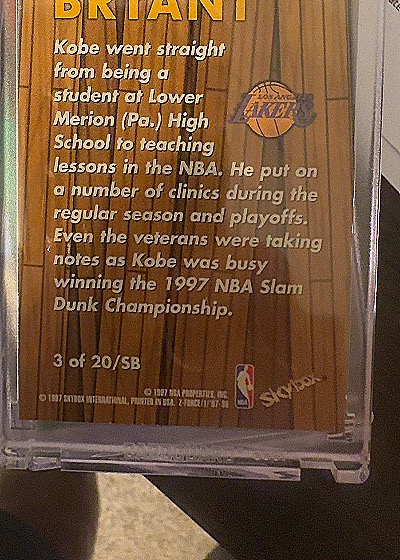 1997-98 SkyBox Z-Force #3 Kobe Bryant — back