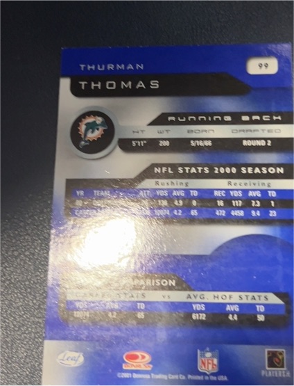 2001 Quantum Leaf #99 Thurman Thomas — front