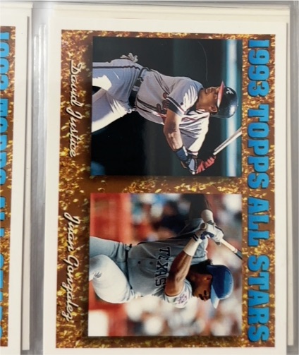 1994 Topps #389 David Justice / Juan Gonzalez — front