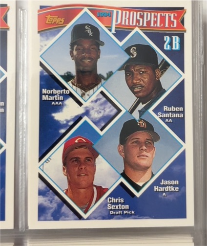 1994 Topps #527 2B Prospects Norberto Martin, Ruben Santana, Jason Hardtke, Chris Sexton — front
