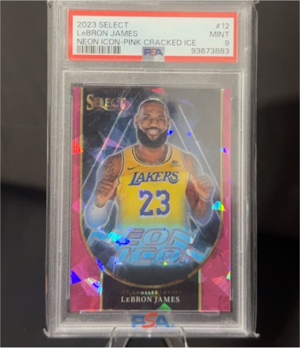 2023 Panini Select #12 LeBron James Neon Icon Pink Cracked Ice — front