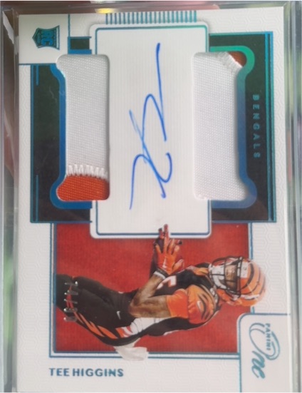 2020 Panini One Tee Higgins Rookie Dual Patch Auto — front