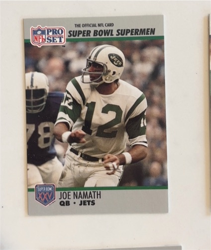 1990 Pro Set Super Bowl Supermen #34 Joe Namath — front