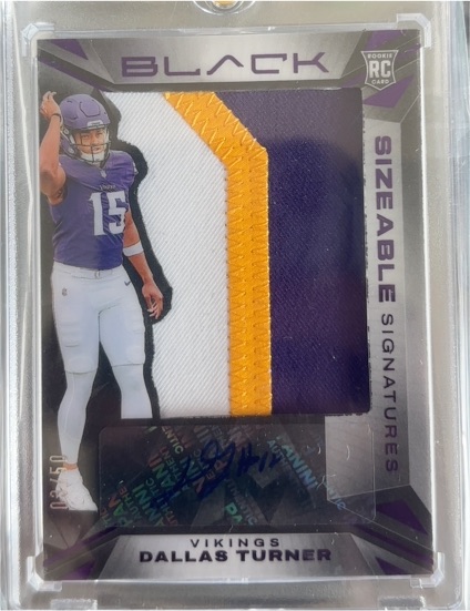 2024 Panini Black Dallas Turner Sizeable Signatures Rookie Patch Auto /50 — front