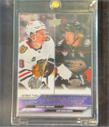 2023-24 Upper Deck Series 2 #500 Connor Bedard / Leo Carlsson Young Guns Checklist — front