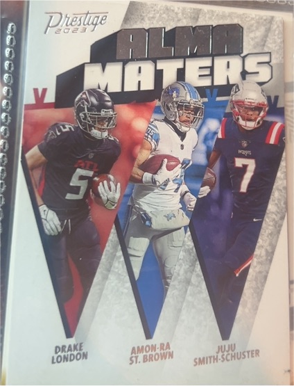 2023 Panini Prestige Alma Maters #AM-25 Drake London / Amon-Ra St. Brown / JuJu Smith-Schuster — front