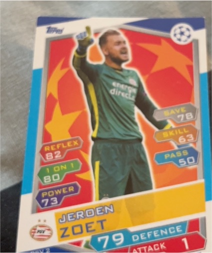 2016-17 Topps Match Attax UEFA Champions League #PSV2 Jeroen Zoet — front