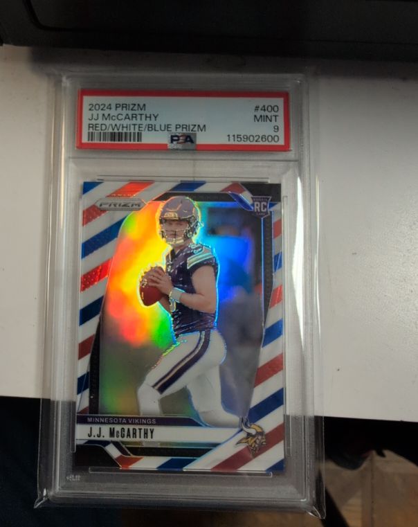 2024 Panini Prizm #400 J.J. McCarthy Red White Blue Prizm Rookie — front