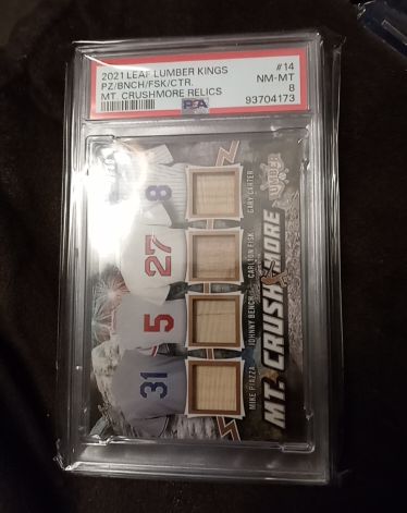 2021 Leaf Lumber Kings Mt Crushmore Relics #14 Mike Piazza Johnny Bench Carlton Fisk Joe Carter — front