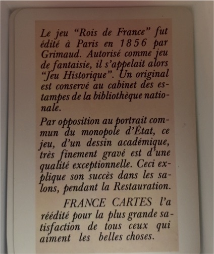 1856 France Cartes Jeu Rois de France — front