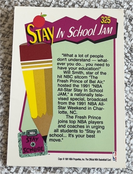 1991-92 Hoops #325 Will Smith Stay In School Jam — front