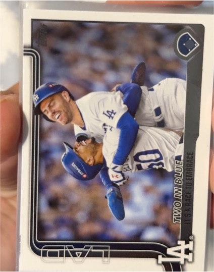 2025 Topps Series 2 #631 Two in Blue: It's a Race to Embrace Freddie Freeman & Mookie Betts — front