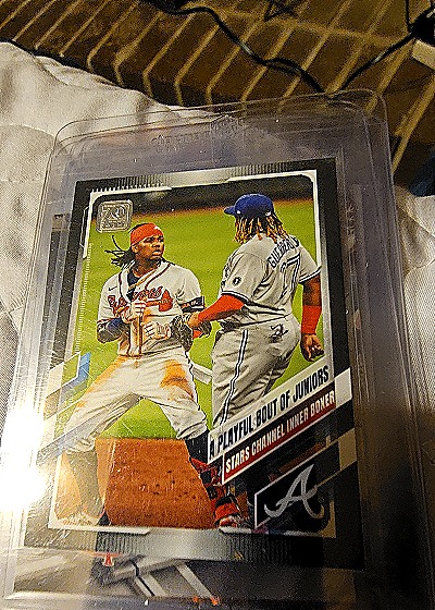 2021 Topps Series 1 #61 A Playful Bout of Juniors Ronald Acuna Jr Vladimir Guerrero Jr — front