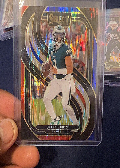 2024 Panini Select #165 Jalen Hurts Premier Level Red & Blue Shock Prizm — front