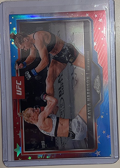 2025 Topps Chrome UFC Kayla Harrison Red & Blue Refractor — front