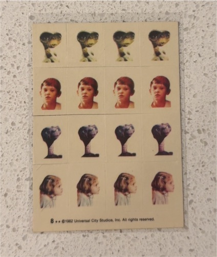 1982 Topps E.T. The Extra-Terrestrial Sticker Card #8 E.T. Elliot Gertie — front