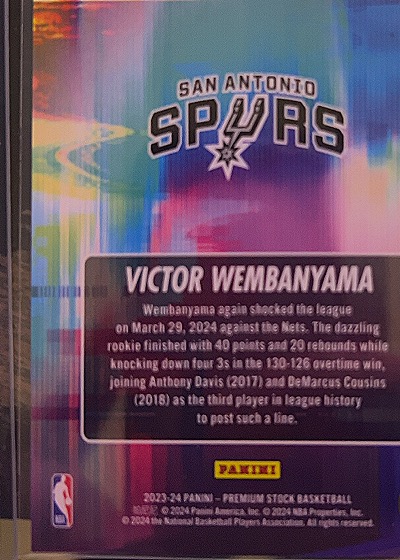 2023-24 Panini NBA Hoops Premium Stock #5 Victor Wembanyama Hoopla — back