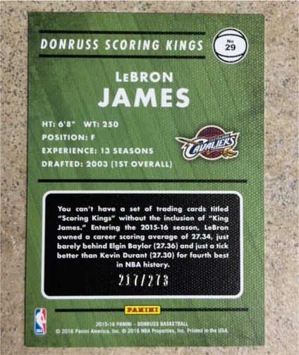 2015-16 Panini Donruss Scoring Kings #29 LeBron James — front