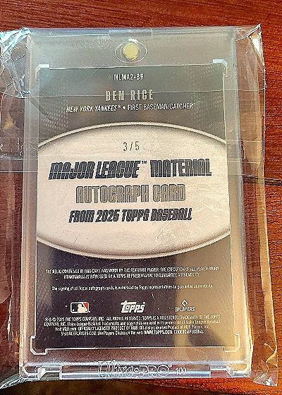 2025 Topps Major League Material #MLMA2-BR Ben Rice — back