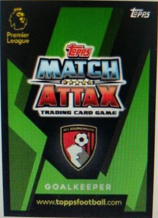 2015 Topps Match Attax AFC Bournemouth Goalkeeper Card — front
