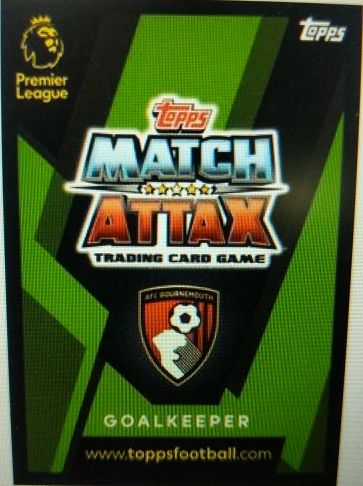 2015 Topps Match Attax AFC Bournemouth Goalkeeper Card — front