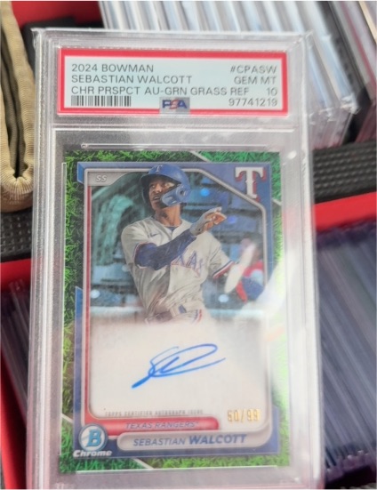 2024 Bowman Sebastian Walcott Chrome Prospect Autograph Green Grass Refractor #CPASW — front
