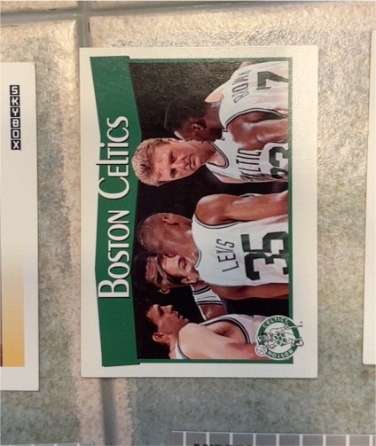 1991-92 Hoops #275 Boston Celtics Larry Bird Kevin McHale Robert Parish Dee Brown Reggie Lewis — front