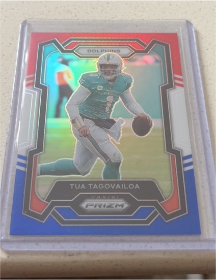 2023 Panini Prizm #190 Tua Tagovailoa Red White & Blue Prizm — front