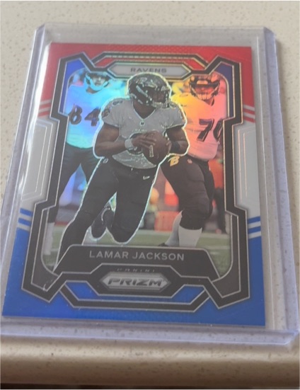 2023 Panini Prizm Red White & Blue Prizm #18 Lamar Jackson — front