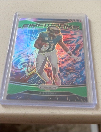 2024 Panini Prizm Fireworks Green Prizm #13 A.J. Brown — front