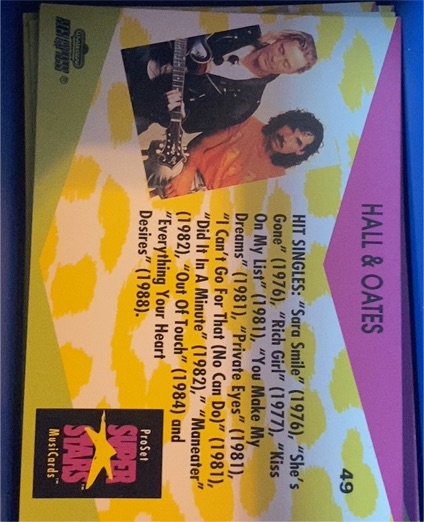 1991 Pro Set Super Stars MusiCards #49 Hall & Oates — front