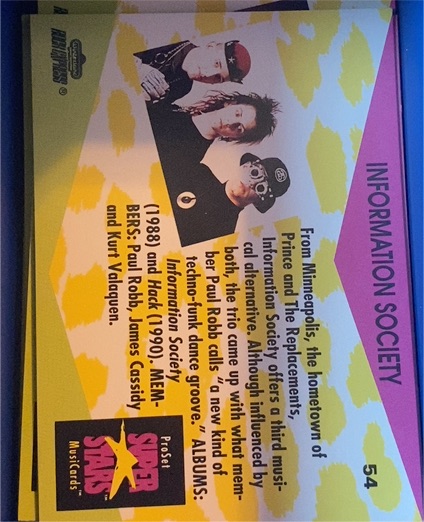 1992 Pro Set, Super Stars, #54 Information Society — front
