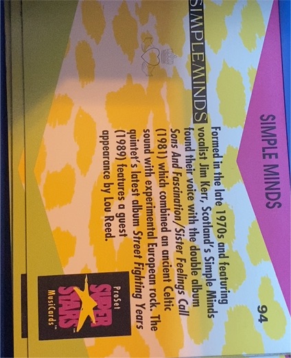 1991 Pro Set MusiCards #94 Simple Minds — front