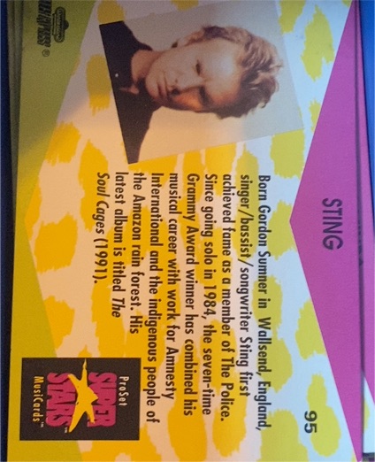 1991 Pro Set Super Stars Musicards #95 Sting — front