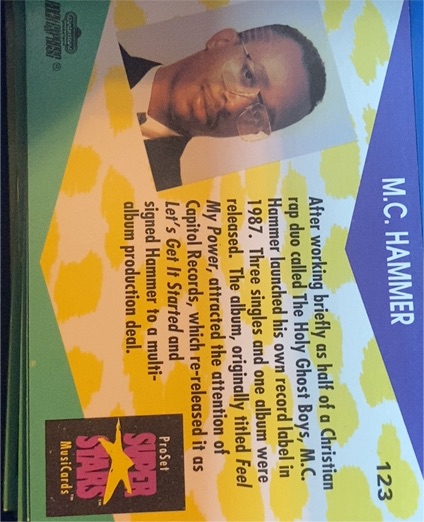 1991 Pro Set MusiCards Super Stars #123 M.C. Hammer — front