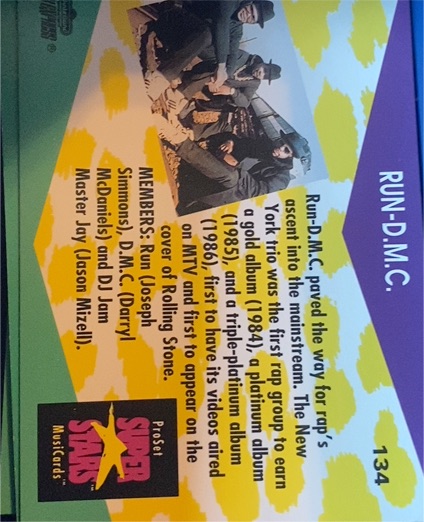 1991 Pro Set Super Stars MusiCards #134 Run-D.M.C. — front