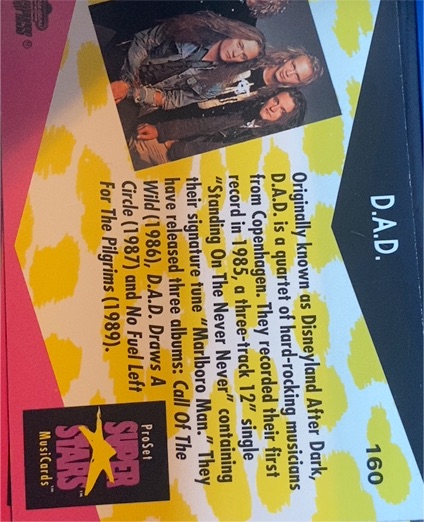 1991 Pro Set Super Stars Musicards #160 D.A.D. — front