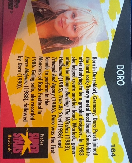 1991 Pro Set Musicards #164 Doro Pesch — front