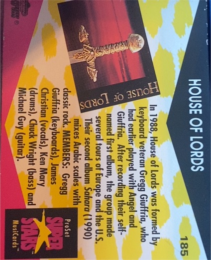 1991 Pro Set Musicards #185 House of Lords — front