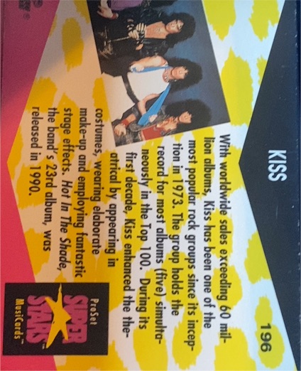 1991 Pro Set Super Stars MusiCards #196 Kiss — front