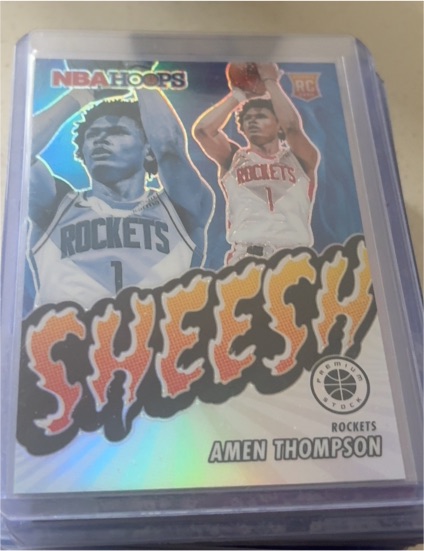 2023-24 Panini NBA Hoops Premium Stock #4 Amen Thompson Sheesh Silver Prizm Rookie Card — front