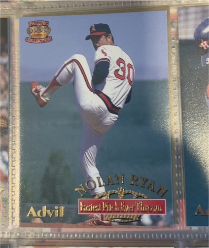 1996 Pacific Crown Collection Advil Fastest Pitch Thrown Nolan Ryan Rangers #23 — front