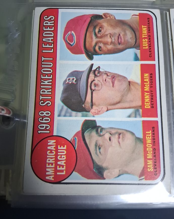 1969 Topps #11 AL Strikeout Leaders Luis Tiant, Denny McLain, Sam McDowell — front