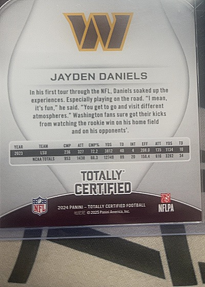 2024 Panini Totally Certified #138 Jayden Daniels — back